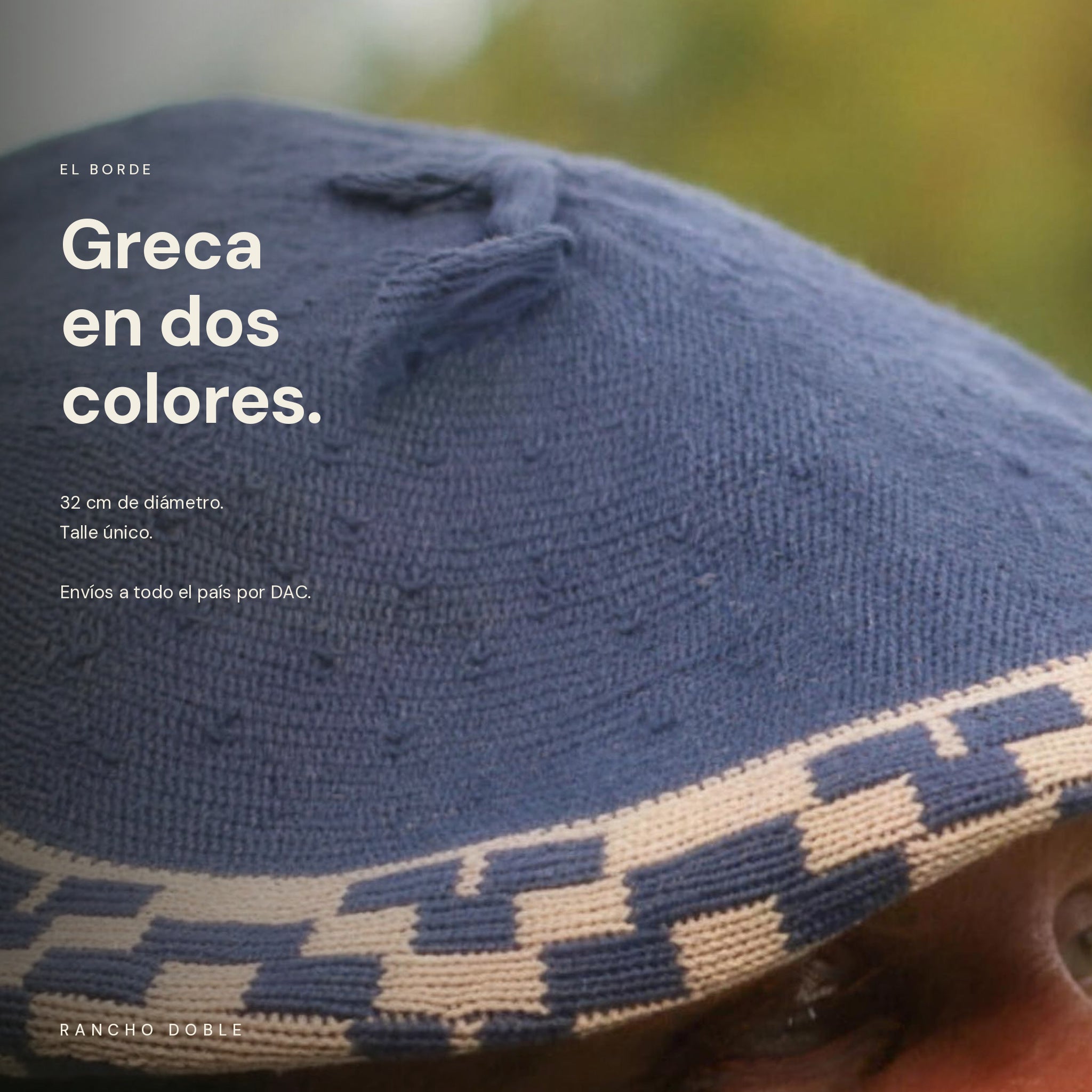 Detalle de la greca en dos colores del borde de la boina, 32 cm de diámetro