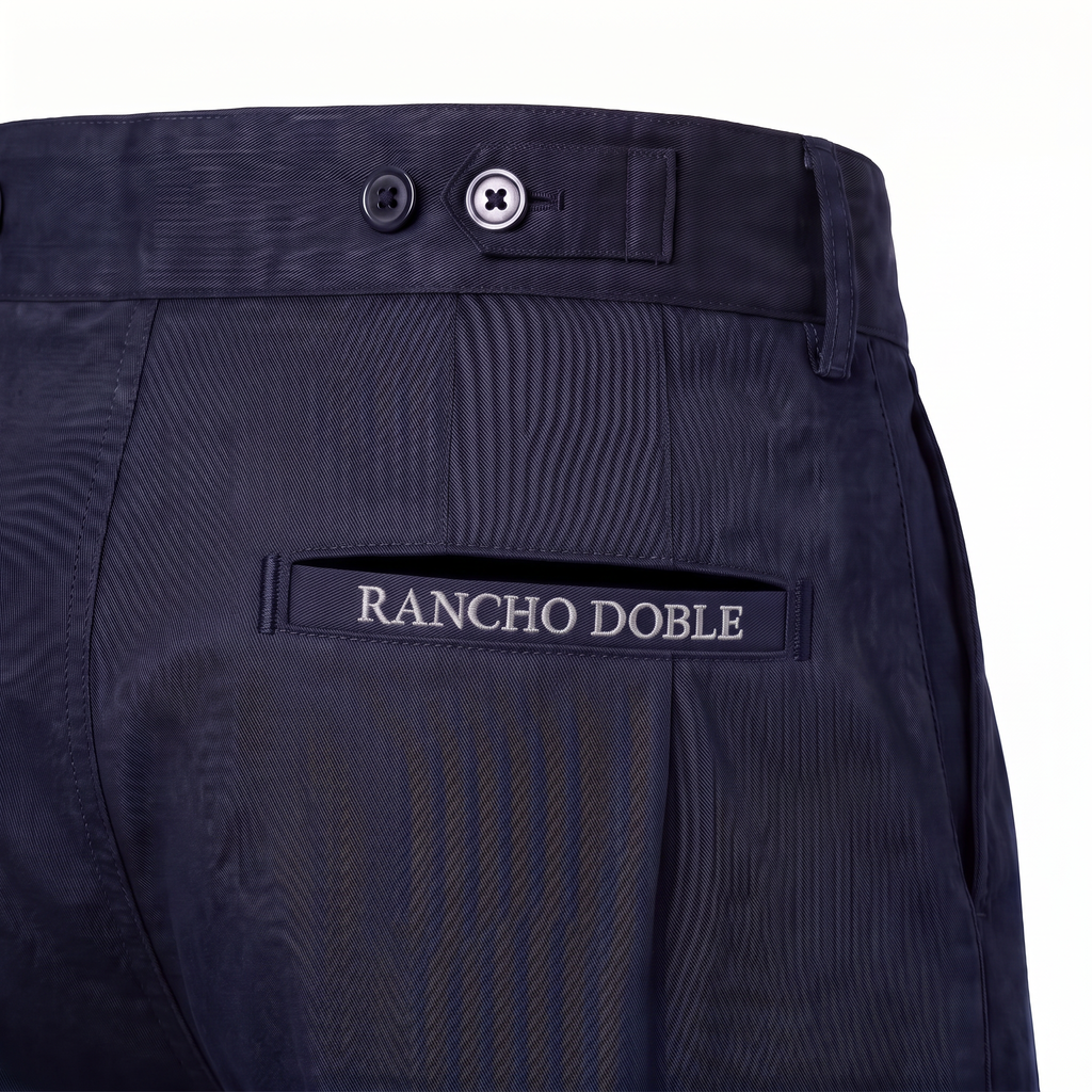 Bombacha de Campo Rancho Doble Azul Marino — detalle bolsillo trasero con etiqueta tejida