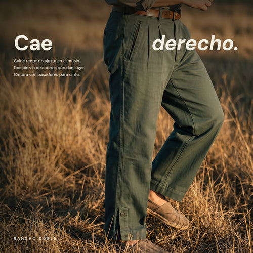 Bombacha de Campo Rancho Doble Verde en uso — de perfil, el calce recto